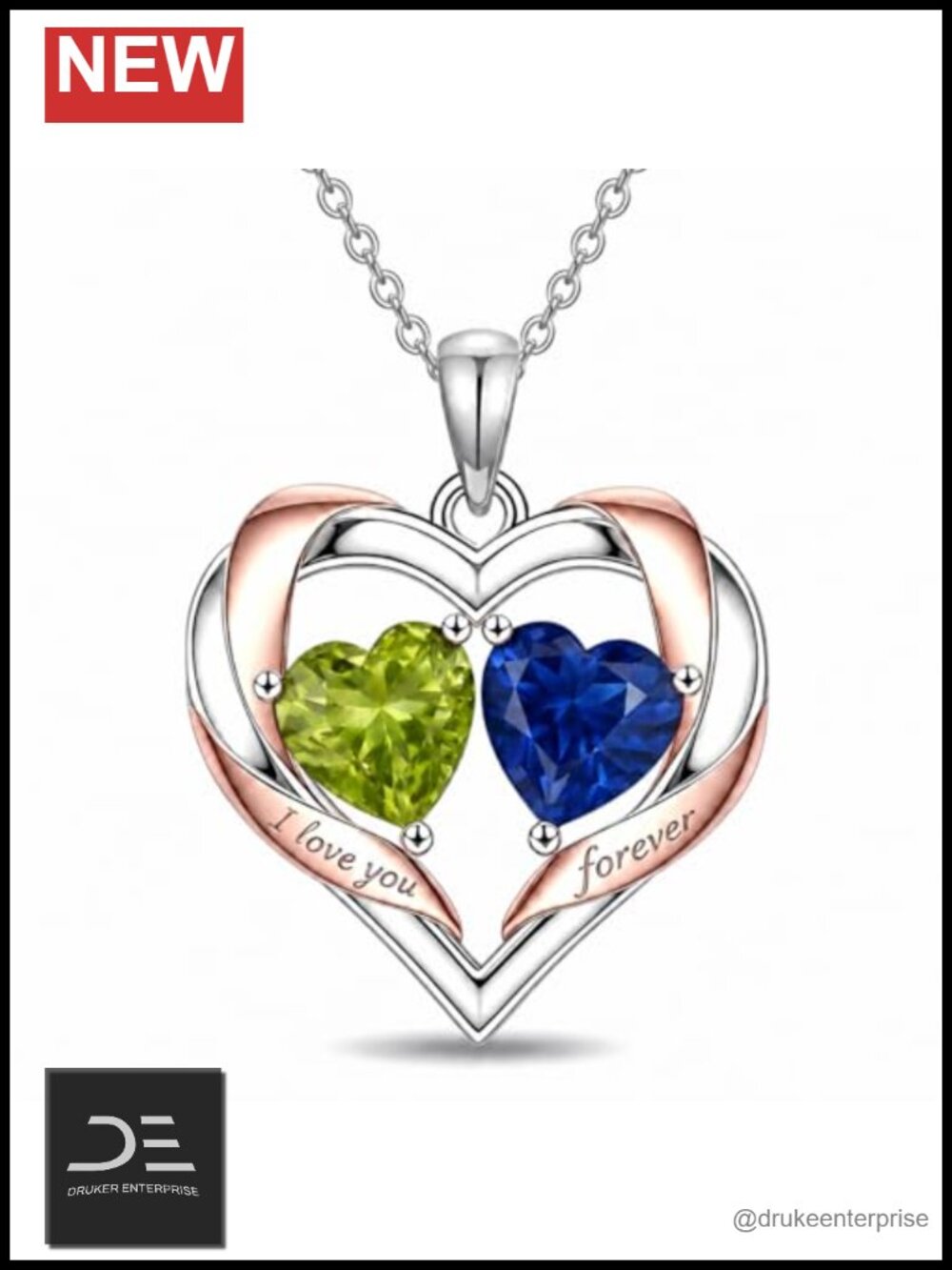 18K White Gold Plated Heart Birthstone Necklace, Adjustable Chain, Gift for Her